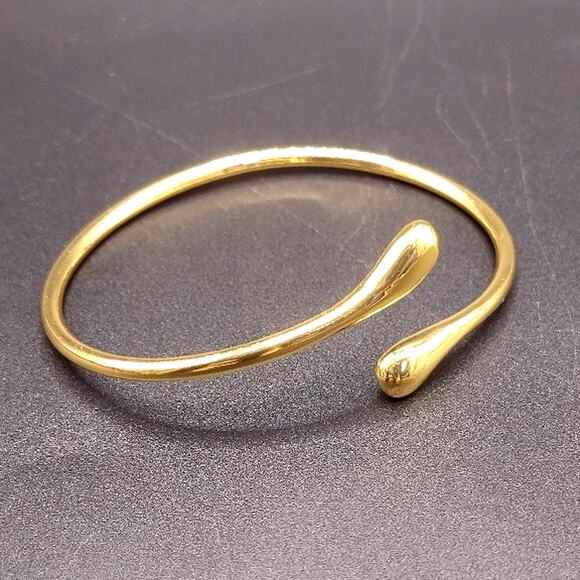 Independent Jewelry - 18k Gold Plated Bracelet Teardrop Minimalist Open Cuff Women's Vtg Birthday Gift